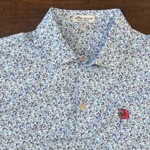 Peter Millar Blue drinks Golf Shirt w/American British  Flags meduim